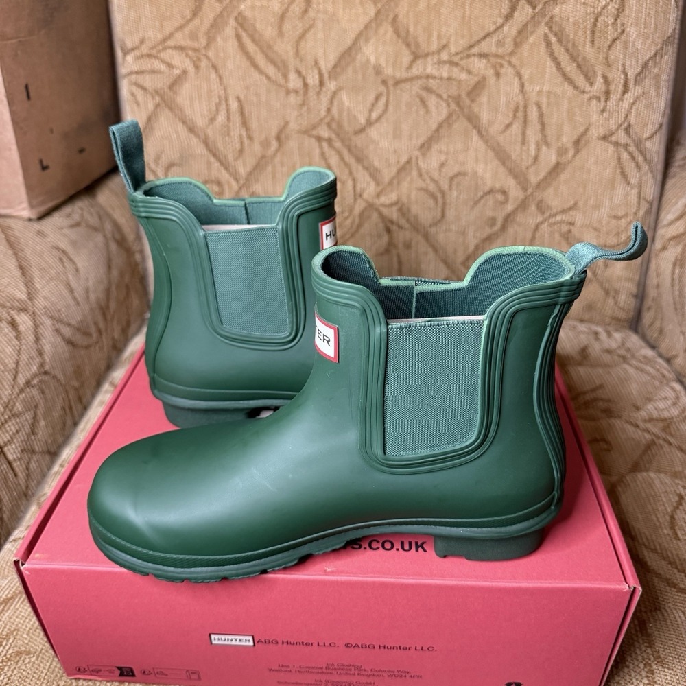 Hunter Original Chelsea Rain Green Boots Women's Waterproof Comfort Size 7 - Picture 3 of 9